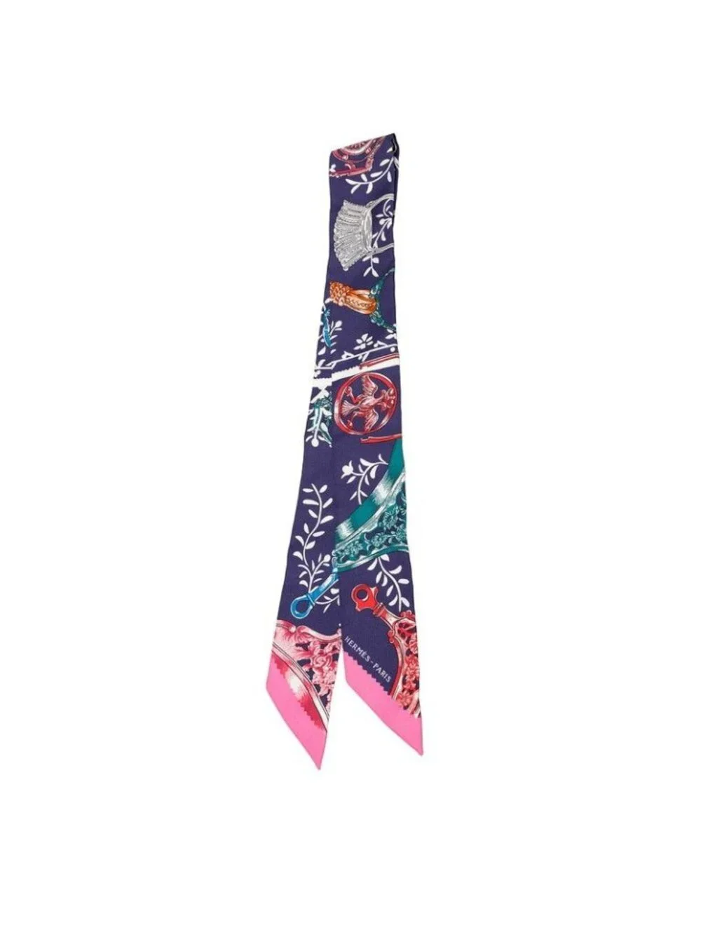 Hermes Twilly Etriers Remix Stirrup Scarf Navy Silk
